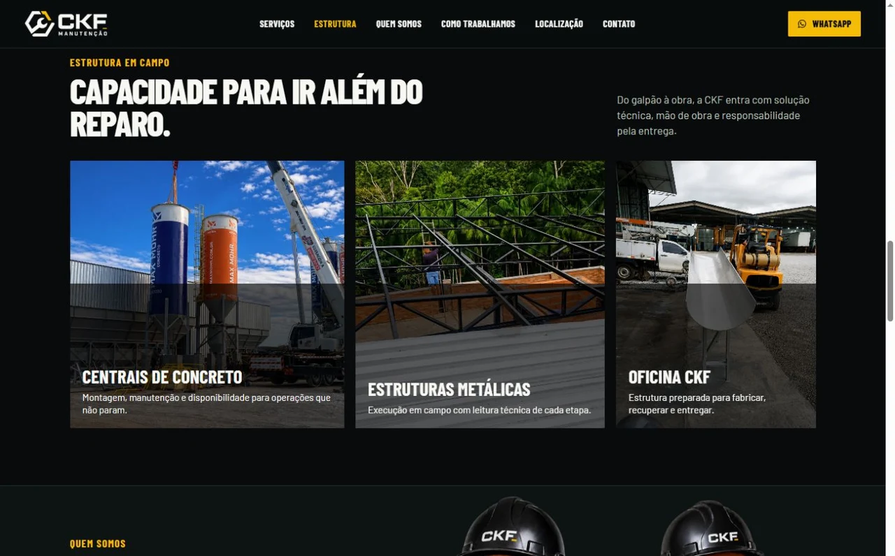 Apresentação da capacidade da CKF em centrais de concreto, estruturas metálicas e oficina.