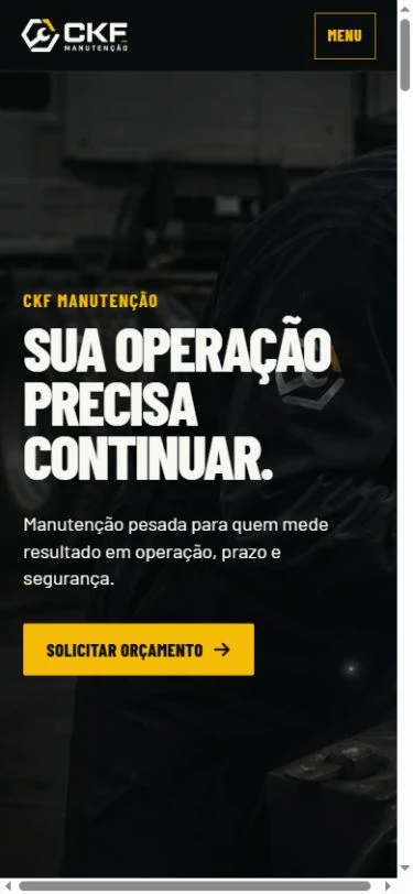 CKF website on a mobile screen, highlighting industrial maintenance services and quote request button